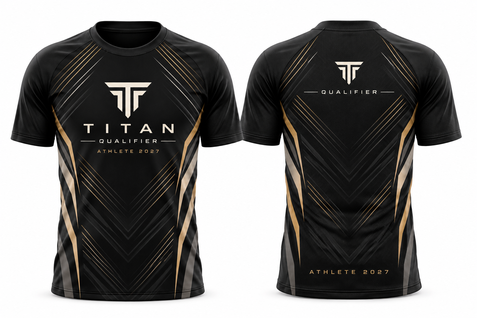 Playera sublimada exclusiva de TITAN QUALIFIER 2027, vista de frente y espalda