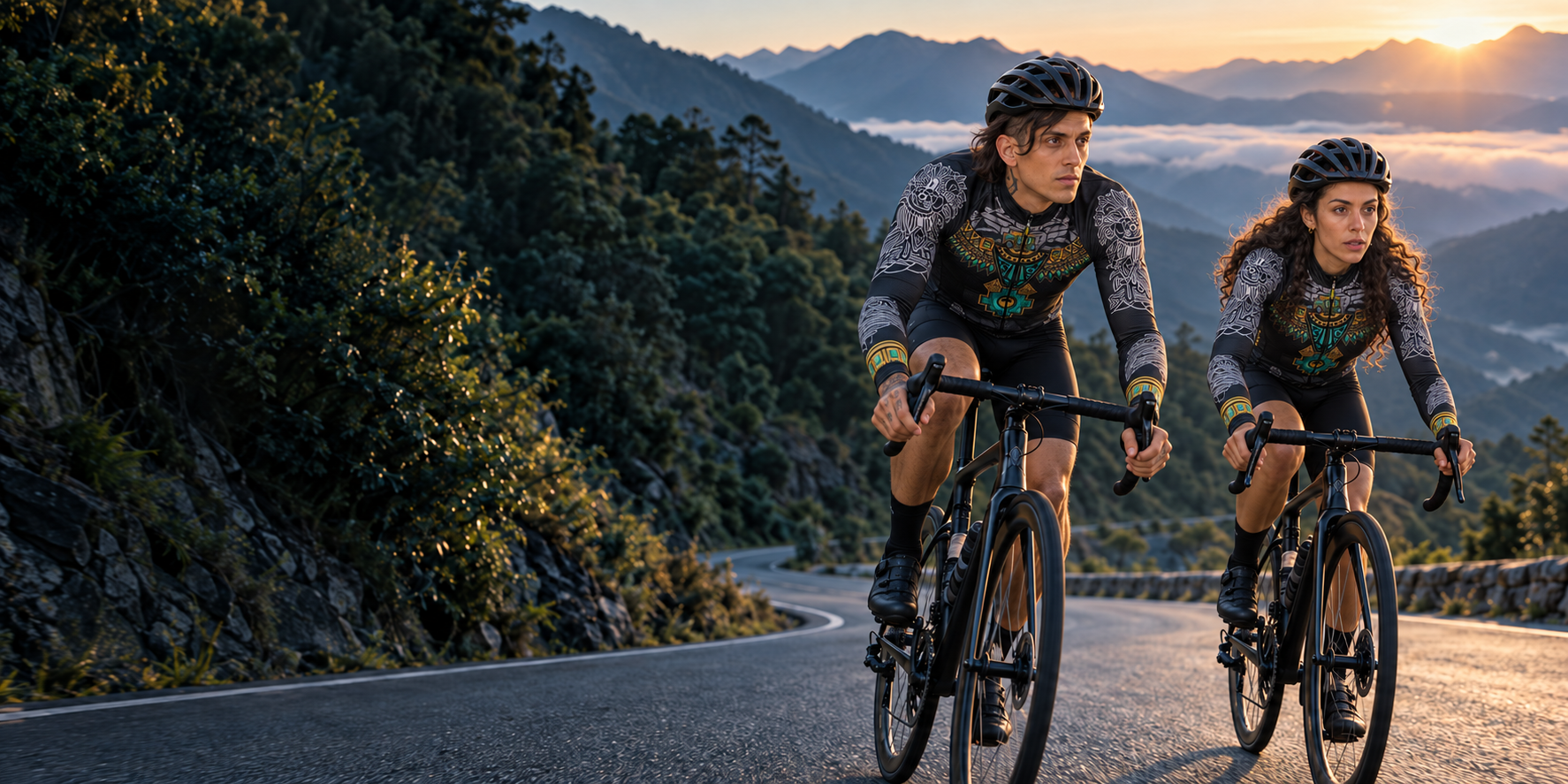 Campaña de ciclismo con modelos y jerseys del catálogo Brök